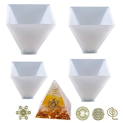 Afbeelding van Cayway 4 stuks piramidehars gietvormen, siliconen hars mal met vuller voor Ogan piramide modder, thuis tafel decoratie