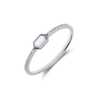 Afbeelding van Lucardi Dames Zilveren Ring parelmoer hexagon 925 Zilver Zilverkleurig 16 / 50 mm