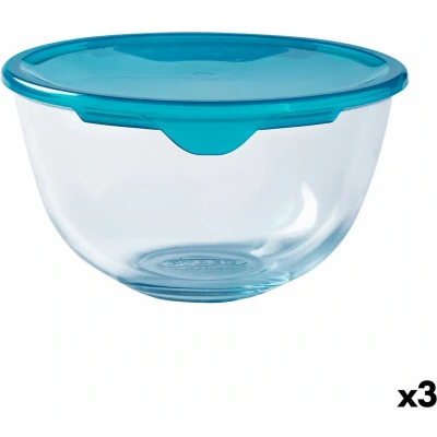 Afbeelding van Ronde Lunchtrommel met Deksel Pyrex Cook &amp; Store 16 x 10 cm Blauw 1 L Siliconen Glas (3 Stuks)