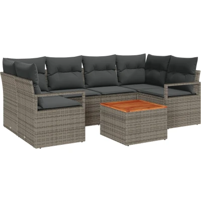 Afbeelding van vidaXL 7 delige Tuinsalon Set met Kussens Grijs Poly Rattan Acacia