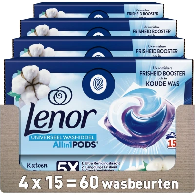 Afbeelding van Lenor Wasmiddel PODS Katoen Fris 4 x 15 Wasbeurten