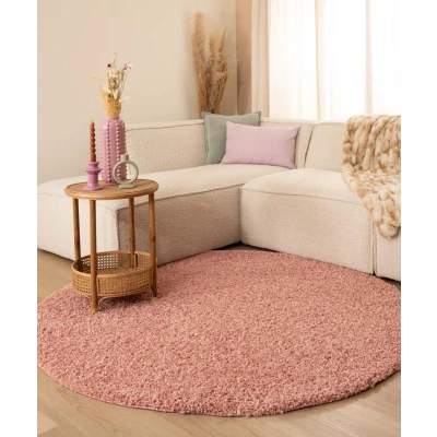 Afbeelding van Rond Hoogpolig Tapijt/Vloerkleed Shaggy Trend Effen Roze 300 Cm