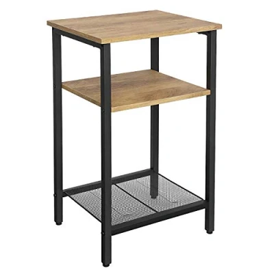 Afbeelding van VASAGLE Einde, bijzettafel en nachtkastje met 3 planken, zwaar stalen frame, woonkamer slaapkamer, eenvoudige montage, honingbruin zwart LET201B05, groot