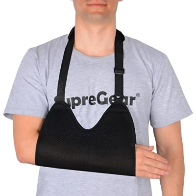 Afbeelding van supregear Mesh Arm Sling met Zachte Schouderkussens, Verstelbare Ademende Schouder Startonderbreker Douche Lichtgewicht Medische Elleboog Ondersteuning, Past Links/Rechts Arm, Zwart