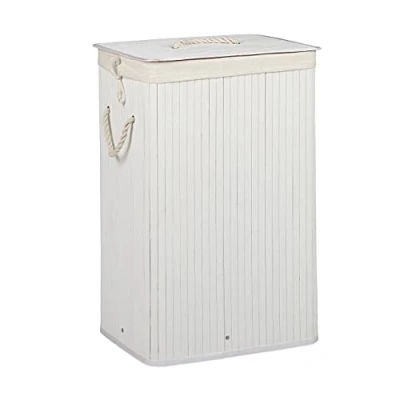 Afbeelding van Relaxdays wasmand bamboe wasbox opvouwbaar wasgoedmand met deksel badkamer waszak wit