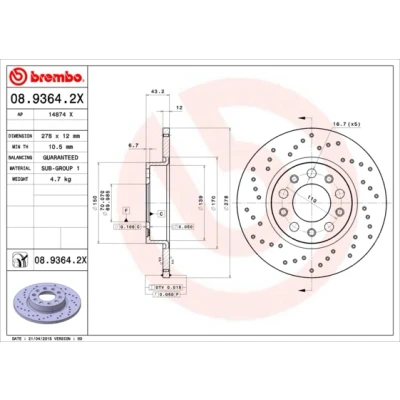 Afbeelding van Brembo Remschijf 08.9364.2X