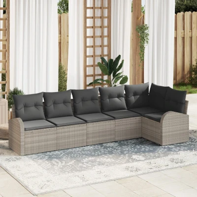 Afbeelding van vidaXL 6 delige Tuinsalonset met Kussens Lichtgrijs Poly Rattan