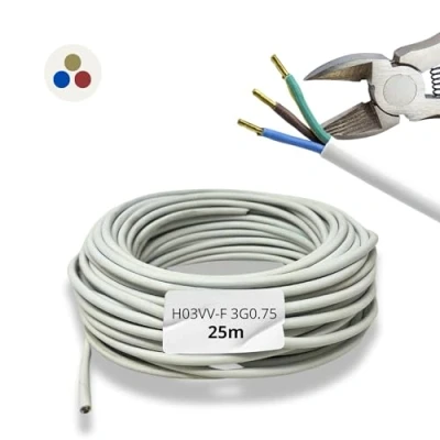 Afbeelding van HALOTEC 25 meter Elektrische kabel 3 draden 3x0.75 Verlengkabel H03VV F Installatiekabel Stroomkabel PVC Wit Ronde Kabelmantel Driedraadskabel