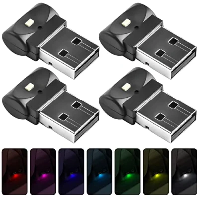 Afbeelding van Aicharynic USB auto LED binnenverlichting, 4 stuks mini licht verlichting omgevingslicht 6 kleuren instelbaar interieur sfeerverlichting voor laptop mobiele stroomvoorziening