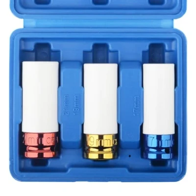Afbeelding van 1/2 Inch Drive Metrisch Extra Dunne muur Diepe Wiel Beschermer Impact Socket Set, 3 Maten, 17, 19, 21 mm