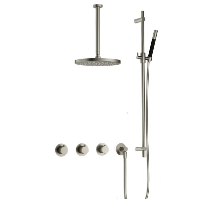 Afbeelding van Hotbath Cobber Regendoucheset IBS70 Geborsteld Nikkel Staaf handdouche 30cm Hoofddouche Plafondbuis Handouche met glijstang