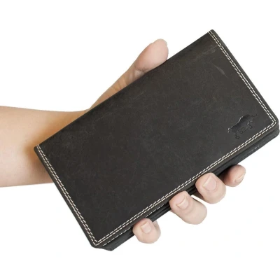 Afbeelding van Portemonnee Dames Zwart Buffelleer RFID Anti Skim Portefeuille Beurs