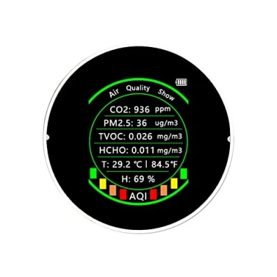 Afbeelding van Cankypu 7in1 multnctionele luchtkwaliteitsmeter PM2.5 CO2 TVOC HCHO AQI Temperatuur vocgheidstester Draagbare kleurendisplay Kooldioxidedetector met alarmdrempelfunctie