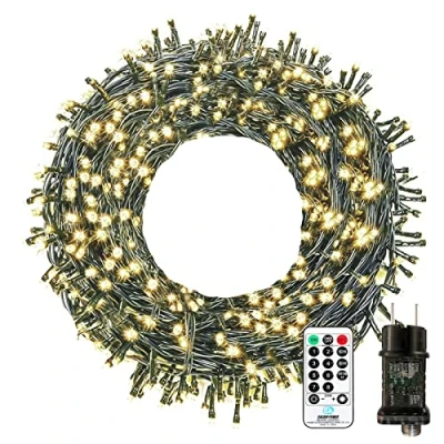 Afbeelding van Led lichtketting voor buiten, werkt op stroom, 10 m, 100 leds, 8 modi, met afstandsbediening, timer, herinneringsfunctie, IP65 waterdicht, binnen en Kerstmis, feest, bruiloft, tuin, warmwit