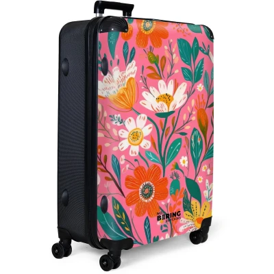 Afbeelding van NoBoringSuitcases.com® Koffer groot Reiskoffer lichtgewicht Veldbloemen met roze achtergrond Rolkoffer 4 wielen Grote trolley XL 98 liter bagage