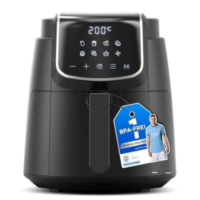 Afbeelding van Midea Heteluchtfriteuse 4L XL Air Fryer met led touchscreen, 35 200 C, 8 kookfuncties, vaatwasmachinebestendig, 41 recepten, bakken, grillen, ontdooien, schudalarm HeatXpress technologie 90% minder