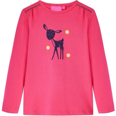 Afbeelding van Kindershirt met lange mouwen hertenprint 116 felroze