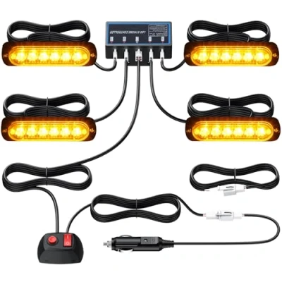 Afbeelding van Justech 4x6LEDs Strobe Lights Amber Gevaar Waarschuwing Baken Lichten Noodknipperende met Hoofdcontroledoos 12V 24V Universele voor Auto Voertuig Truck Trailer Caravan Camper Van