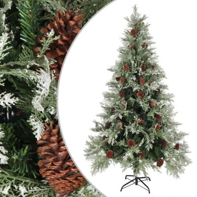 Afbeelding van Kerstboom met dennenappels 195 cm PVC en PE groen wit