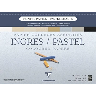 Afbeelding van Clairefontaine Ingres Pastelkleur gelijmd Pad, 130 g, 30 x 40 cm, 25 vellen diverse pastelkleuren