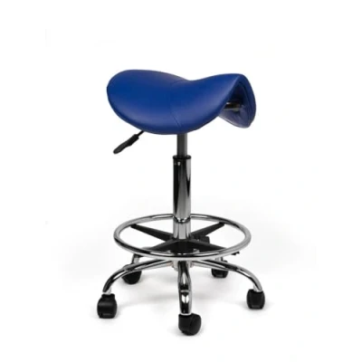 Afbeelding van zadelkruk Kalista Standaard Blauw met Voetring Zithoogte 50/68cm kruk op wielen krukje werkkruk bureaukruk kapperskruk verstelbaar draaikruk tabouret rugleuning tot 160kg