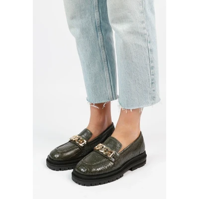 Afbeelding van Sacha Groene Loafers (Maat 40, Leer)