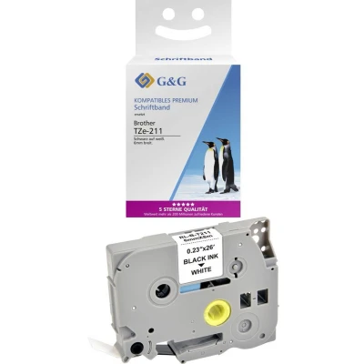Afbeelding van G&amp;G Labeltape Tapekleur: Wit Tekstkleur: Zwart 6 mm 8 m