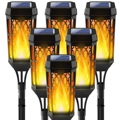Afbeelding van Joltix zonnelampen met vlam, voor de tuin, 6 stuks, 12 led buiten, IP65, waterdicht, decoratie binnenplaats, gazon, terras (6 stuks)
