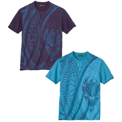 Afbeelding van ATLAS FOR MEN Set van 2 T shirts met Maori motieven Heren Verkrijgbaar in grote maten 4XL