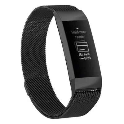 Afbeelding van Fitbit Charge 3 &amp; 4 milanese bandje Maat: Small zwart