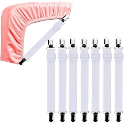 Afbeelding van NC Verstelbare lakenspanner, 8 stuks elastische lakenspanners, lakspanner met metalen clips, voor lakens, matras, strijkplank of bank, instelbare lengte 34 cm tot 100