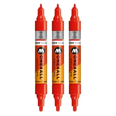 Afbeelding van Molotow One4All acryl Twin Marker (lijndikte 1,5 mm en 4 mm, zeer dekkend permanent) 3 stuks kleur 013 verkeersrood