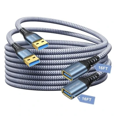 Afbeelding van 2 Cables de Extensión USB 5 M, 3.0 Tipo a Macho Hembra, Cable Alta Velocidad, Transferencia Datos Gbps, Compatible Con Gamepad, Impresora, Cámara Web, Teclado, Memoria