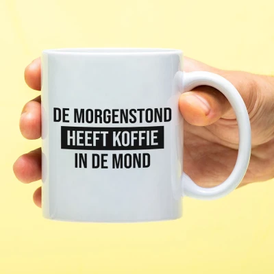 Afbeelding van Mok de morgenstond heeft koffie in mond