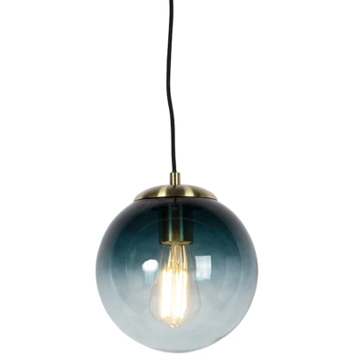 Afbeelding van QAZQA Art deco hanglamp messing met oceaanblauw glas 20 cm Pallon