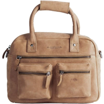 Afbeelding van Tas Dames Taupe Kleurig Leer Lederen Schoudertas Handtas Echt Medium Formaat