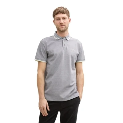 Afbeelding van TOM Tailor MIT Stretch Poloshirt, Heren, Maat: Large, Tarmac grey white two tone
