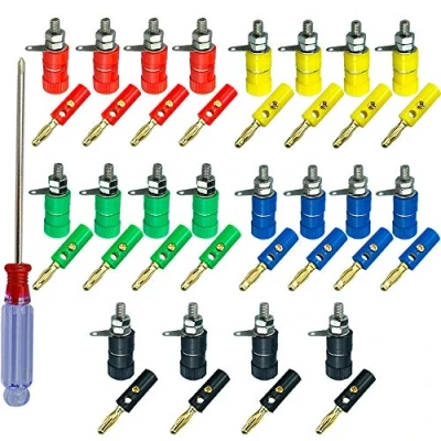 Afbeelding van QitinDasen 40 stuks premium 4 mm banaanstekkers banaanbus, connectorset, met 20 vergulde en binding post terminal, voor audio luidsprekers, versterker (5 kleuren)
