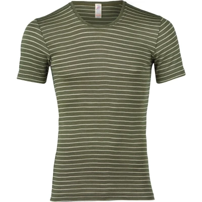 Afbeelding van Engel Natur Heren T shirt Zijde Bio Merino Wol GOTS Olijfgroen Gestreept 50/52(L)
