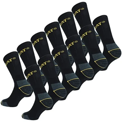 Afbeelding van Caterpillar Real Work Socks 12 paar herensokken voor veiligheidsschoenen heren Versterkt op hiel en teen met versterkte inslag Uitstekende kwaliteit garen Katoenen badstof (Zwart, 41 45)