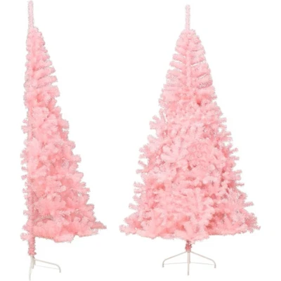 Afbeelding van Kunstkerstboom met standaard half 240 cm PVC roze
