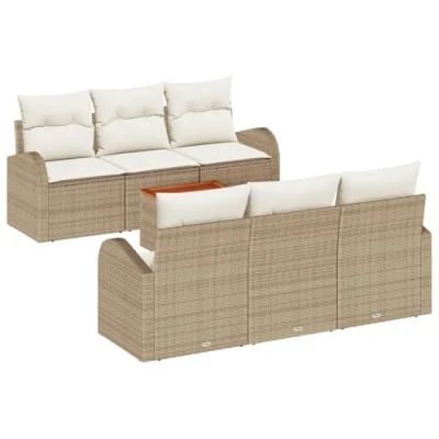 Afbeelding van vidaXL Tuinbank Set 7 pcs Beige, wit