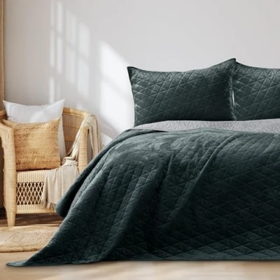 Afbeelding van AmeliaHome Velvet sprei, polyester, Laila antraciet zilver, 170x210 cm