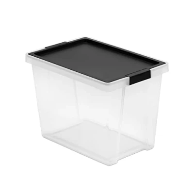 Afbeelding van TATAY Opbergdoos met deksel, inhoud 15 liter, handgrepen, gerecycled PP transparant, BPA vrij, zwart. Afmetingen 25 x 36 26 cm