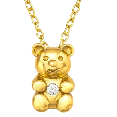 Afbeelding van JoyS Zilveren beer hanger met ketting 39 cm (extra oogje op 36 cm) zirkonia 14k goudplating / goldplated voor kinderen