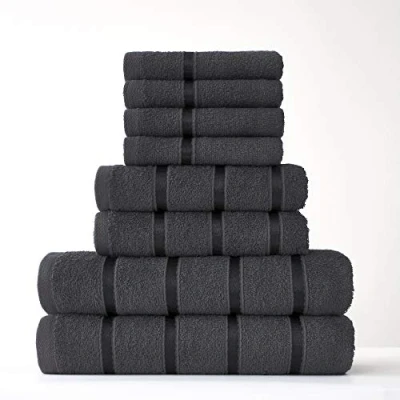 Afbeelding van FAIRWAYUK 8 delige handdoeken balenset voor badkamer, ultrazachte premium kwaliteit waterabsorberende handdoek cadeausets, 100% Egyptisch katoen, 4x gezicht 2x hand badhanddoeken, donkergrijs