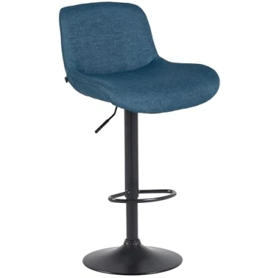 Afbeelding van CLP Solon Barkruk met rugleuning in hoogte verstelbaar draaibaar zwart frame zwart/blauw