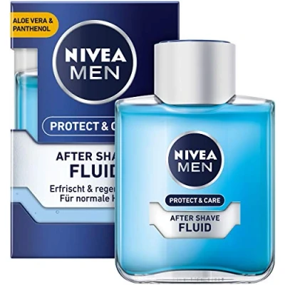 Afbeelding van Nivea Men Protect &amp; Care After Shave Fluid in 4 pack (4 x 100 ml), kalmerende aftershave, huidverzorging na het scheren met aloë vera en panthenol