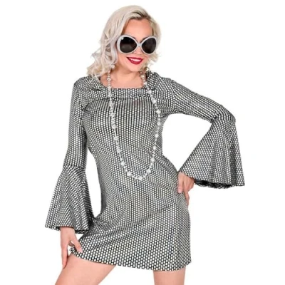 Afbeelding van Widmann Hippie Kostuum Seventies Miss Stroboscoop Vrouw Zilver Small Carnavalskleding Verkleedkleding