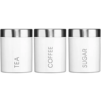 Afbeelding van Kabalo Set van 3 witte thee koffie &amp; suiker canisters keuken opslag containers potten (10 cm x 12 elk)